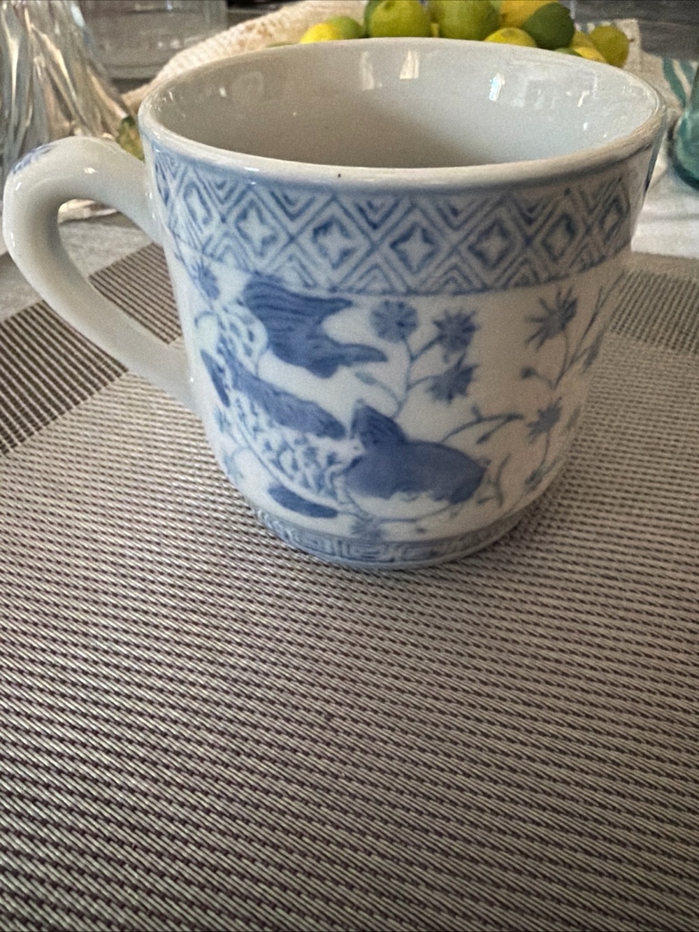 Pier 1 Vtg Blue and White Porcelain Fish koi Pattern Mug - Home Dining tea